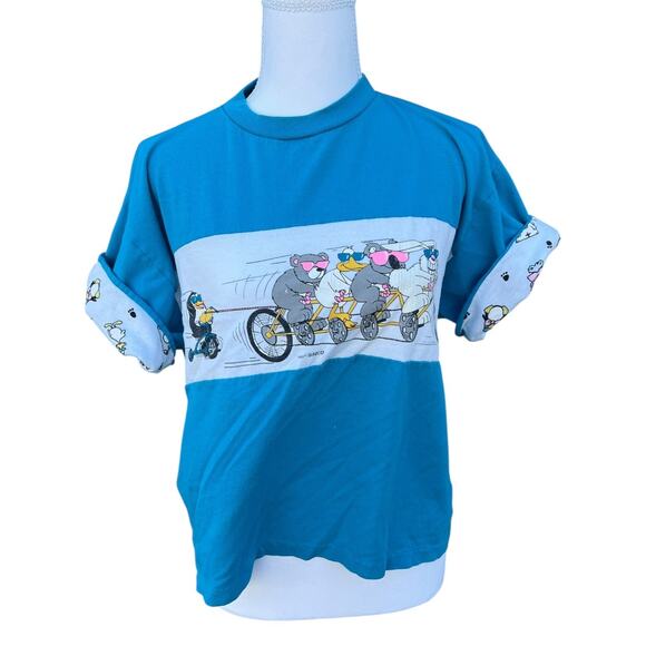 The Zoo Crew Tops - The Zoo Crew 87' Women's M Crop Tee Shirt Bear Riding Bicycle Graphic Blue